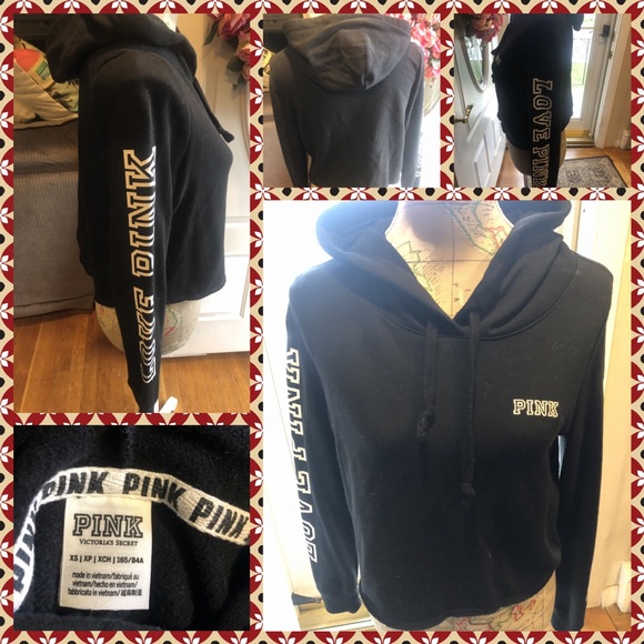 PINK Victoria's Secret Tops - Pink Victoria’sSecret BlackCropped PulloverHoodie